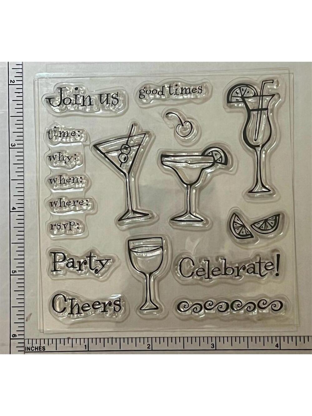 Fiskars Party Cheers Celebrate Cocktail Invitation Clear Stamp Set RSVP